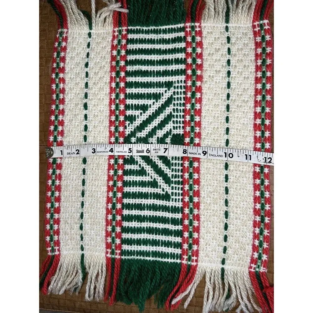 Vintage Handmade Crocheted Christmas Large Hot Pad Trivet Green Red Placemats
